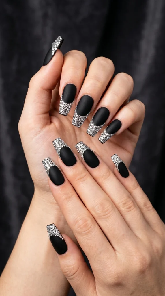 Coffin nails in glossy black with vivid red paint splatter abstract art marks random pattern baddie art