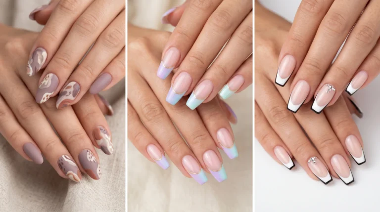Oval glass nails with lavender shimmer suspended inside — dreamy ethereal soft girl nail art 2026