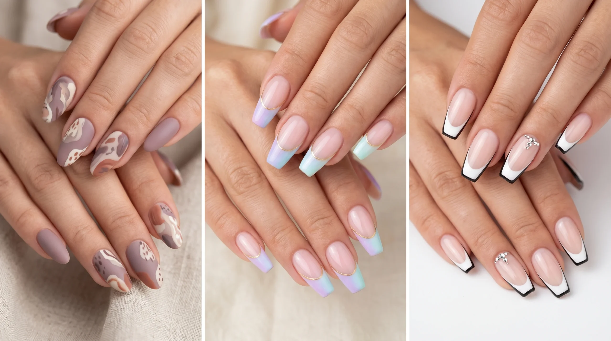 Oval glass nails with lavender shimmer suspended inside — dreamy ethereal soft girl nail art 2026