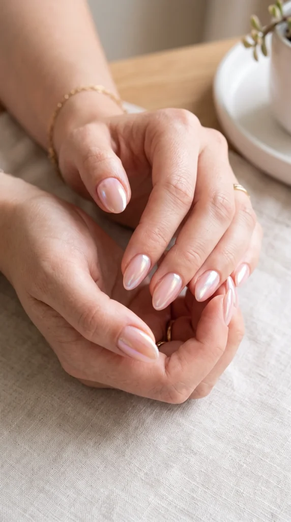 A woman's hand holding a manicured nail.