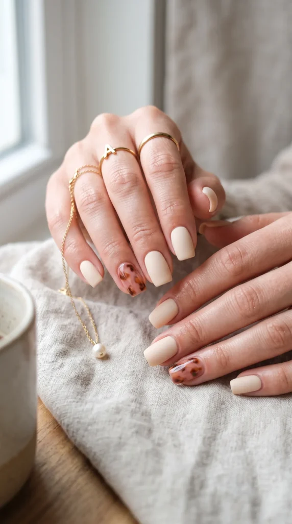 A woman with a gold ring on her finger is holding her hand up.,
aesthetic soft girl nail trends
