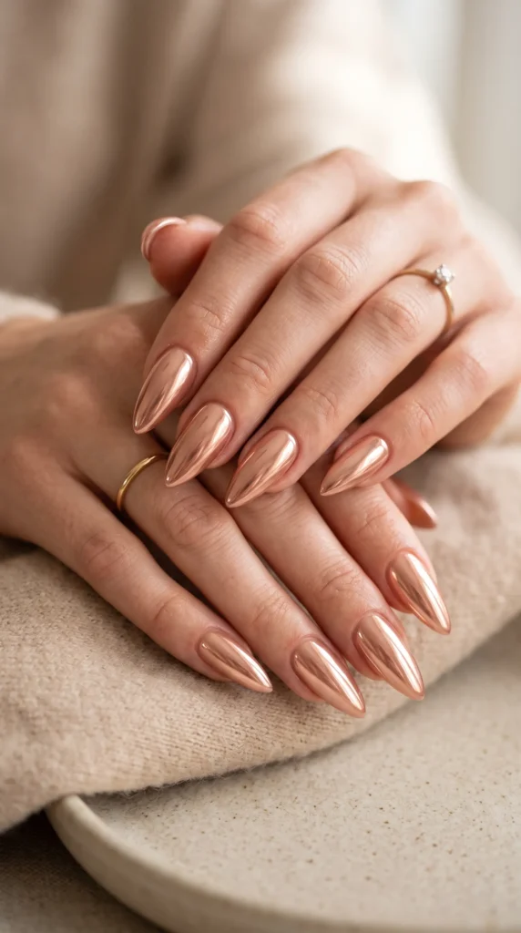 A woman with long nails in a pink shade.