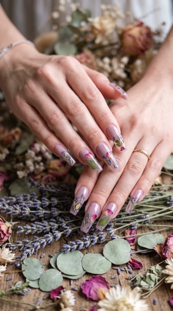 A woman with painted nails and a ring on her finger.