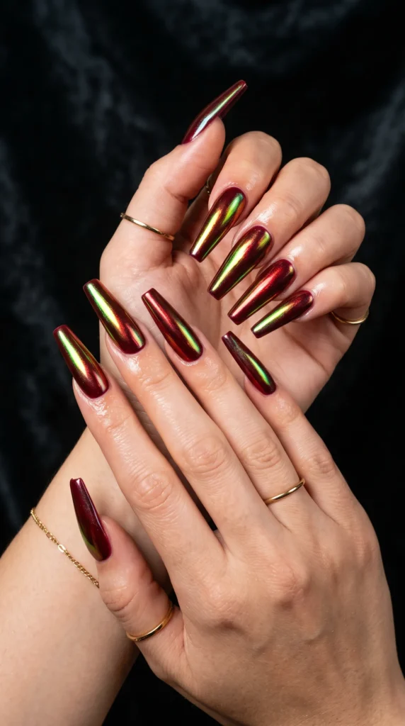 A person with long nails and a gold ring on their finger.