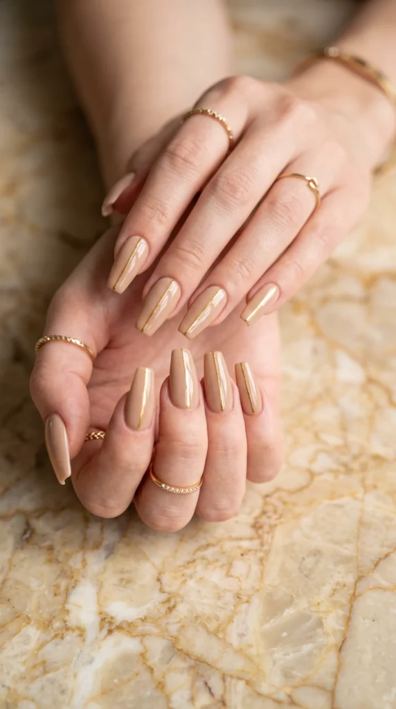 A woman's hand with a gold ring on her finger.