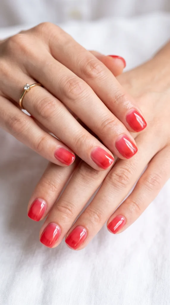 A woman with a ring on her finger is holding her hands up.
