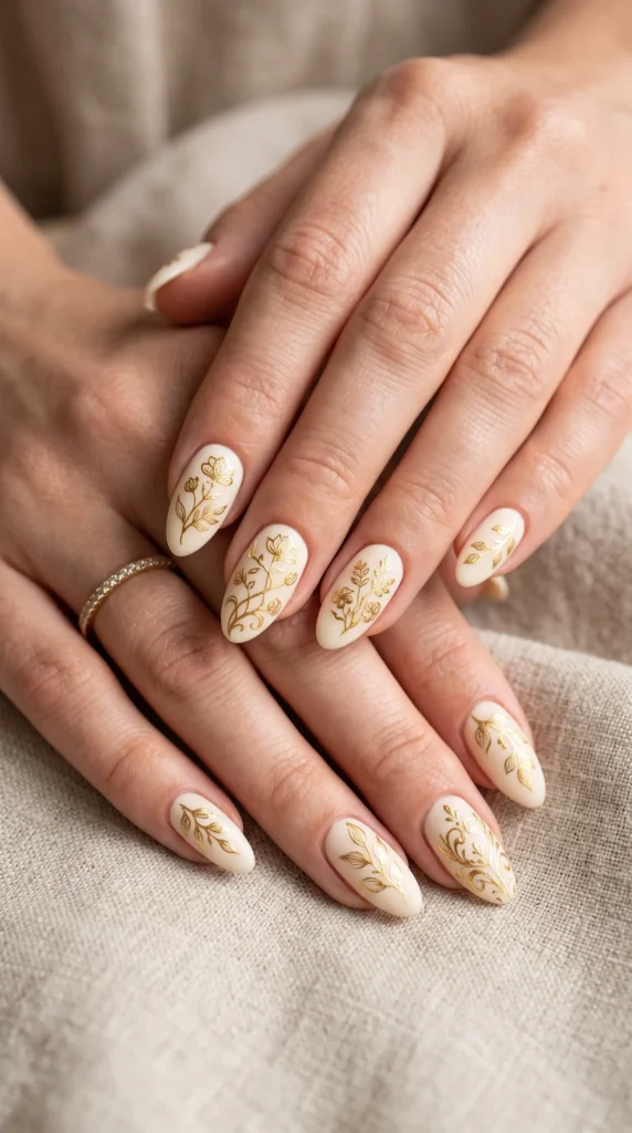 A woman with painted nails and a ring on her finger.