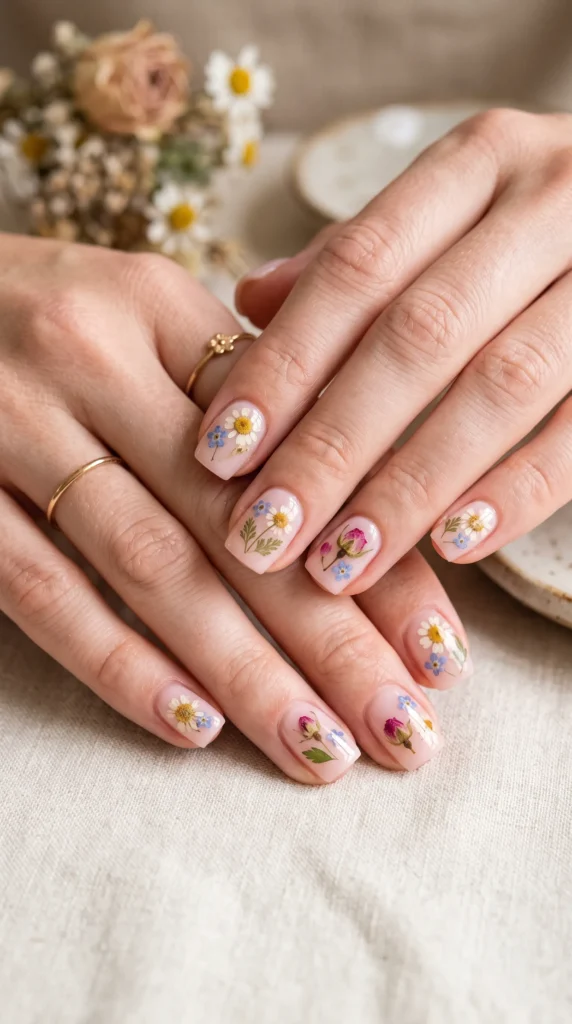 A woman with painted nails and a ring on her finger.