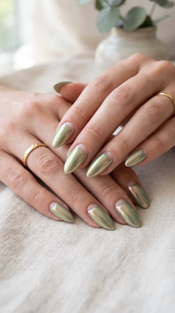 A person with green nail polish on their fingernails.,
summer soft girl nails