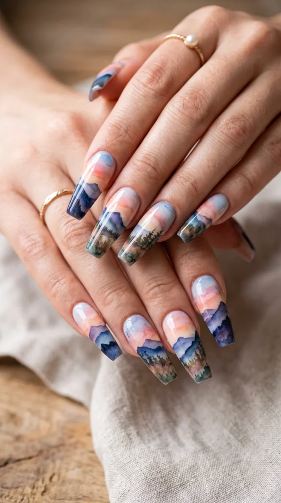A woman's hands with painted nails and a ring on her finger.