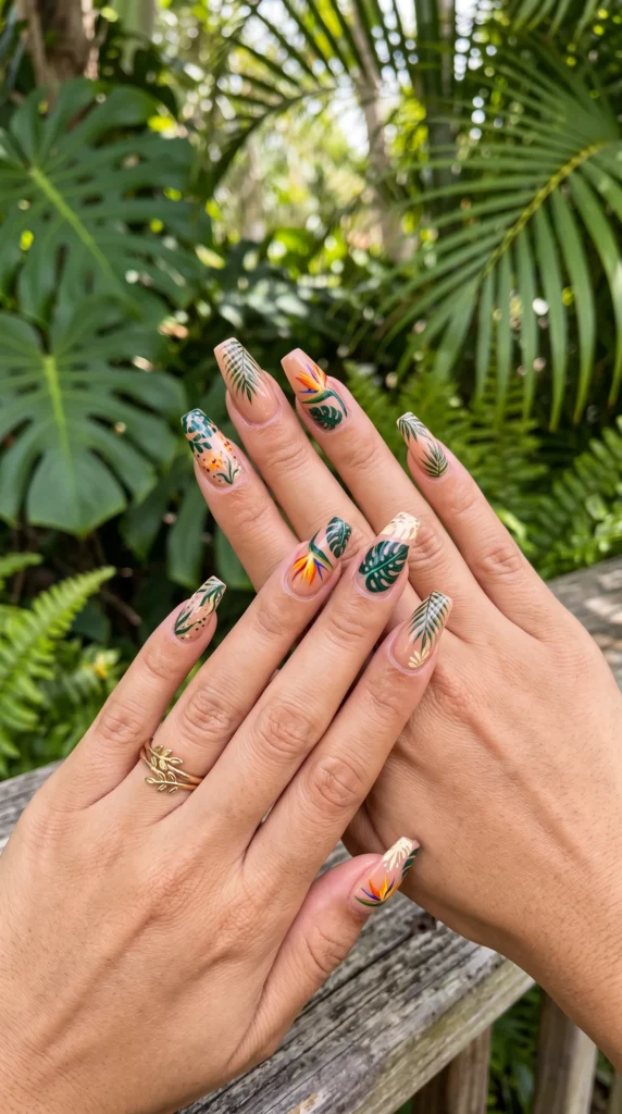 A woman with painted nails and a ring on her finger.