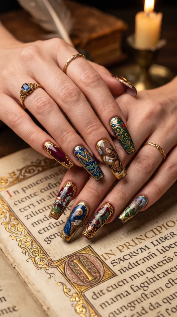 A woman with a gold ring on her finger is holding a book.