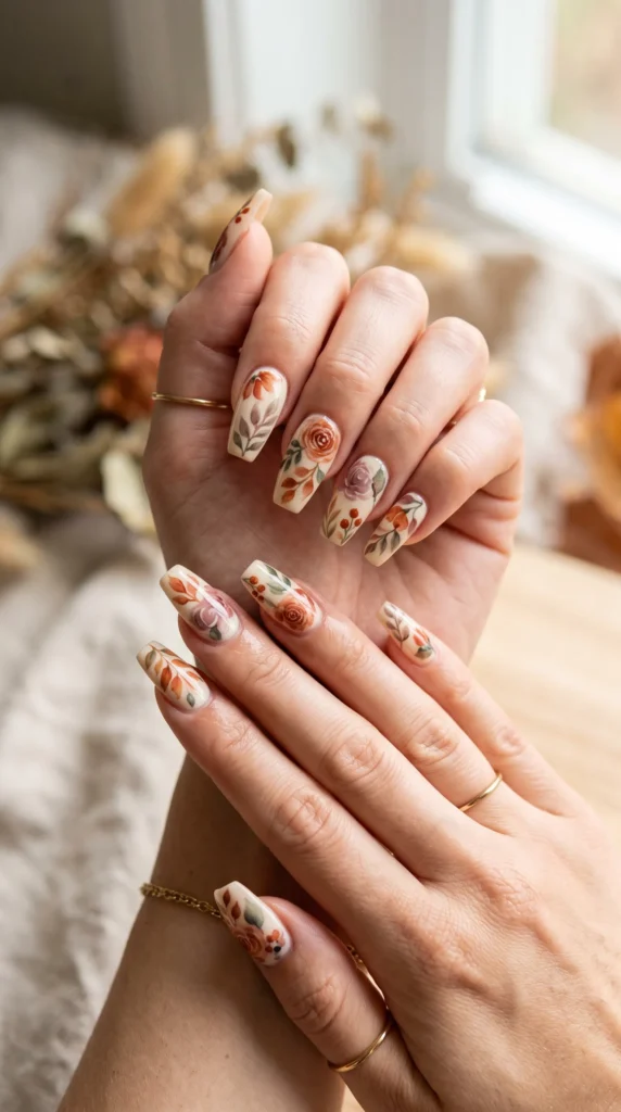 A woman with painted nails and a ring on her finger.