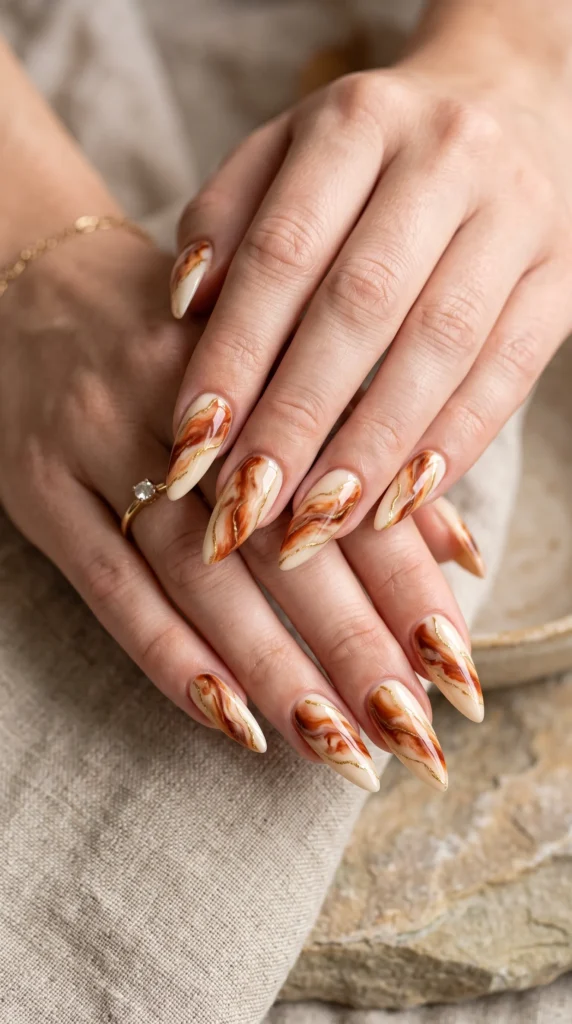 A woman with painted nails and a ring on her finger.