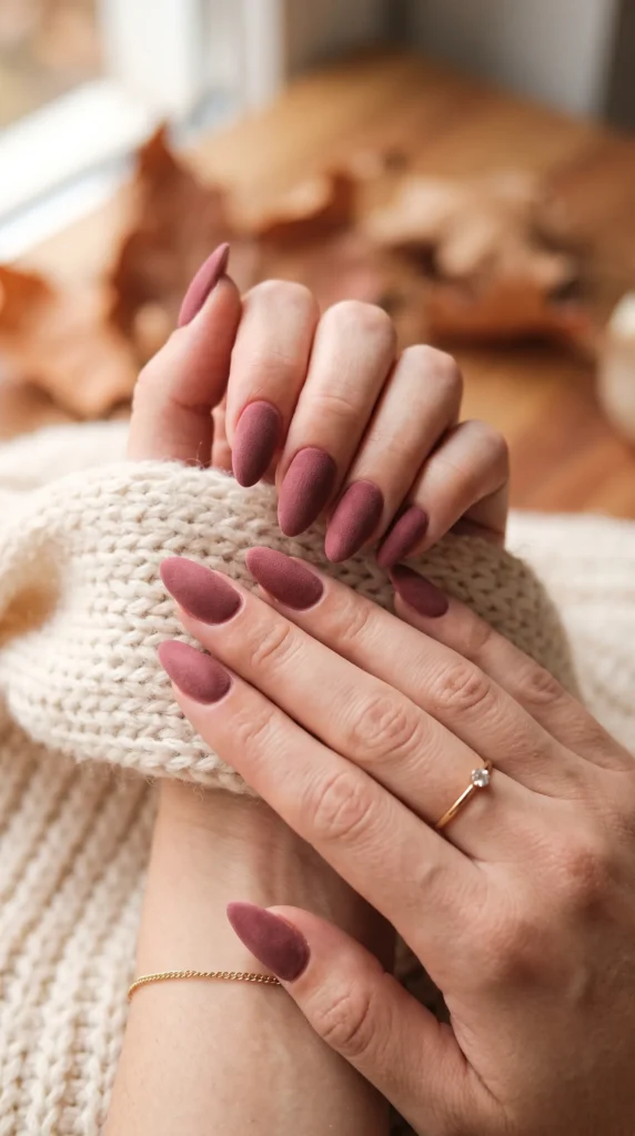 A woman with purple nail polish on her fingers.