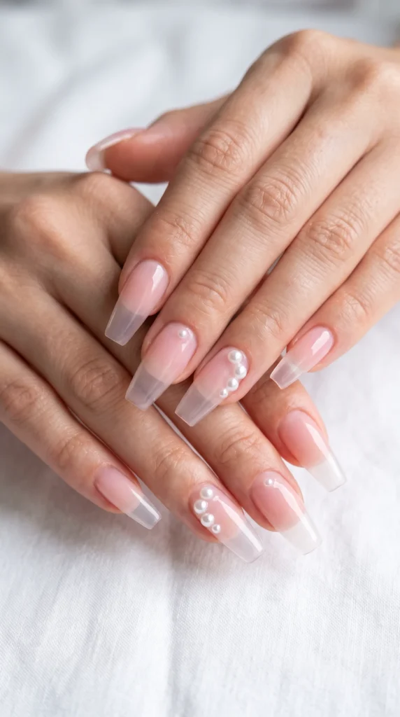 A hand with pink nails and white tips.