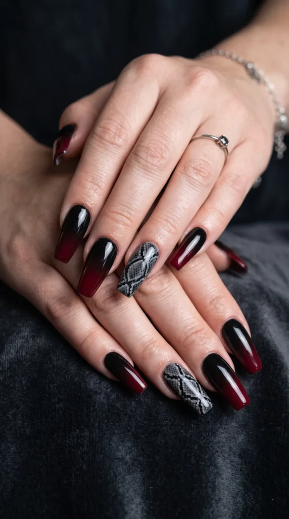 A person with black and red nails.