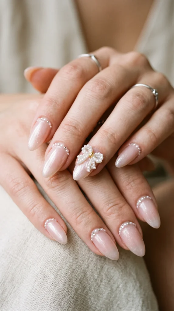 A woman with pink nail polish and a ring on her finger.
