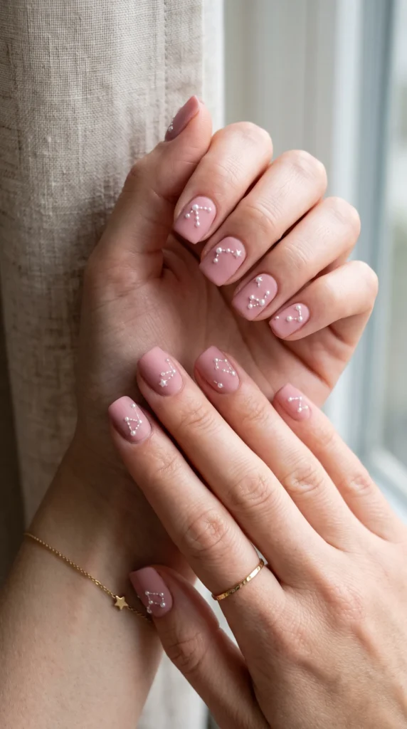 A woman with pink nail polish on her fingers.