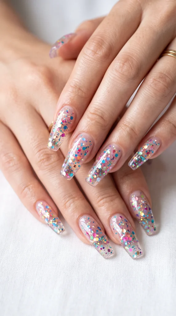 A person's hand with a pink and white nail polish.
