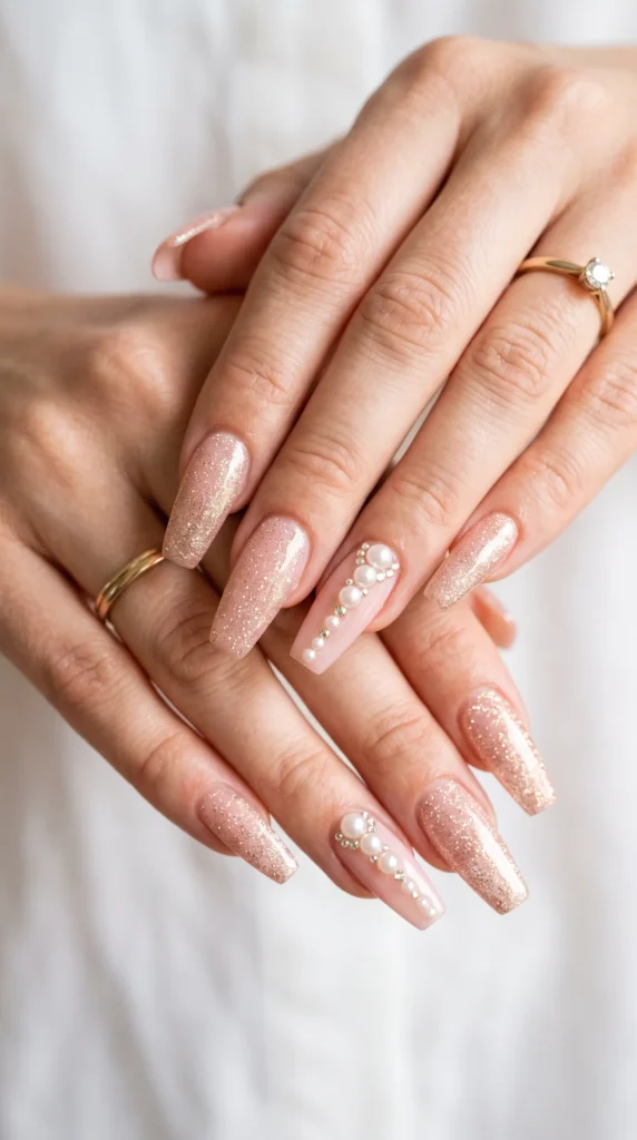 A woman with pink nail polish and a ring on her finger.