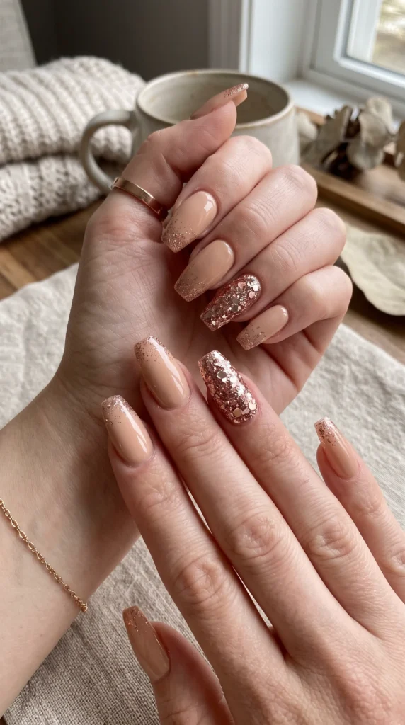 A woman with pink nail polish on her fingers.