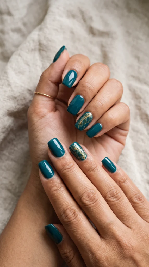 A woman with blue nail polish on her fingers.