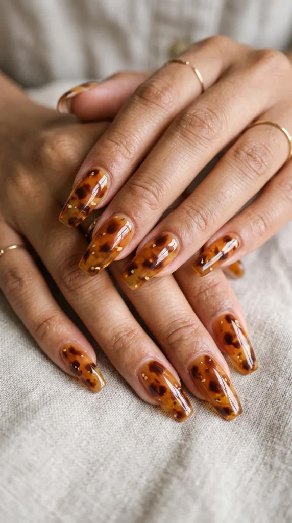 A woman with a yellow and orange manicure.
