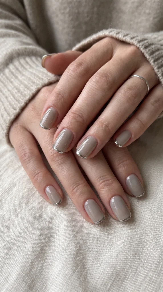 A person's hand with a ring on the finger holding a bottle of nail polish.