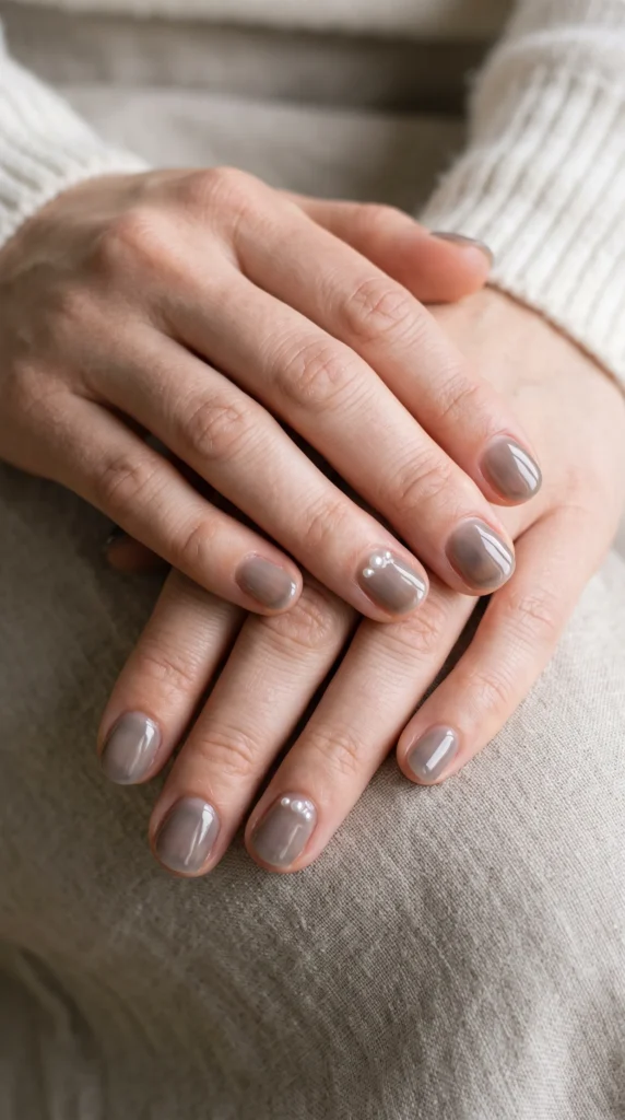 A person's hand with a manicure and a ring on the finger.