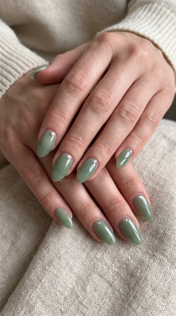 A person with green nail polish on their fingers.