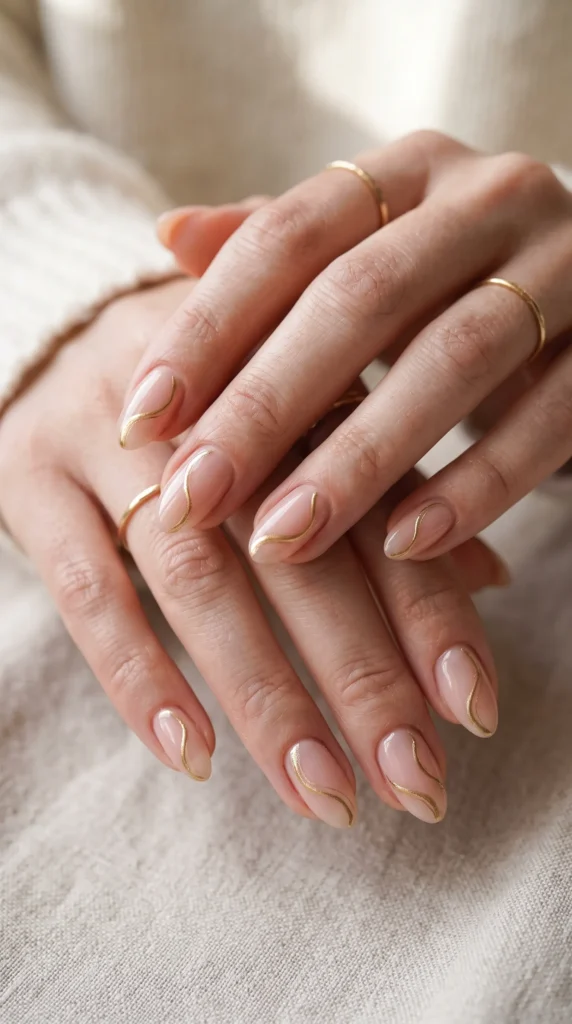 A woman's hand with a gold ring on her finger.