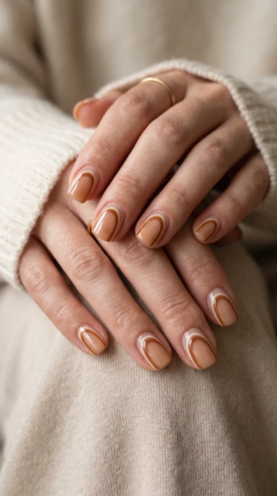 A woman with a tan manicure.