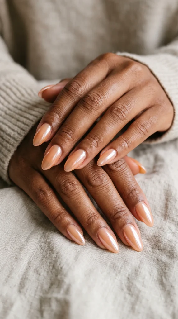 A woman with light brown nails.