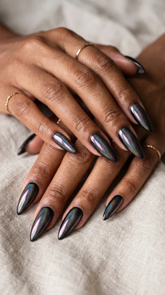 A person with black and pink nails.