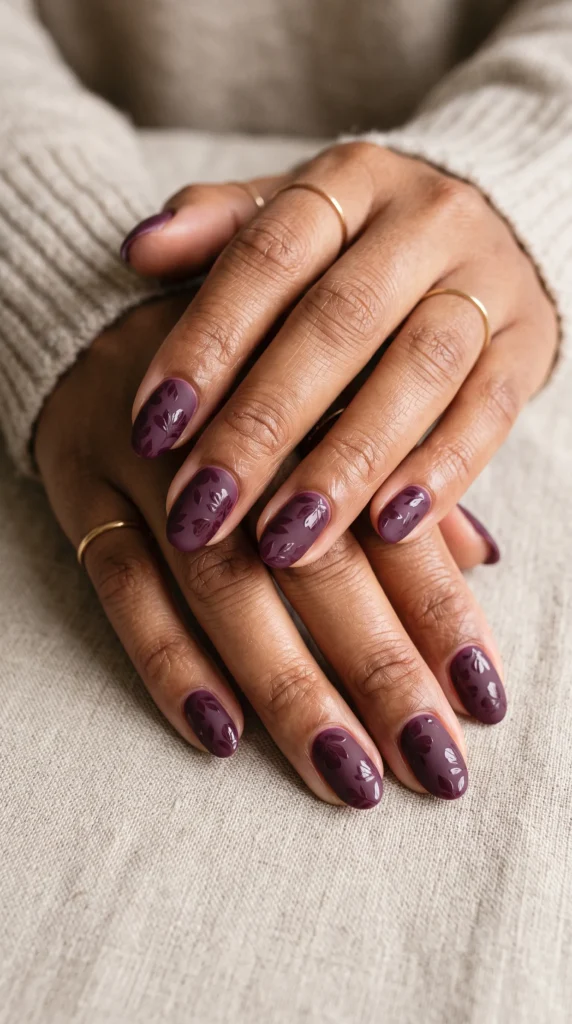 A woman with purple nails.